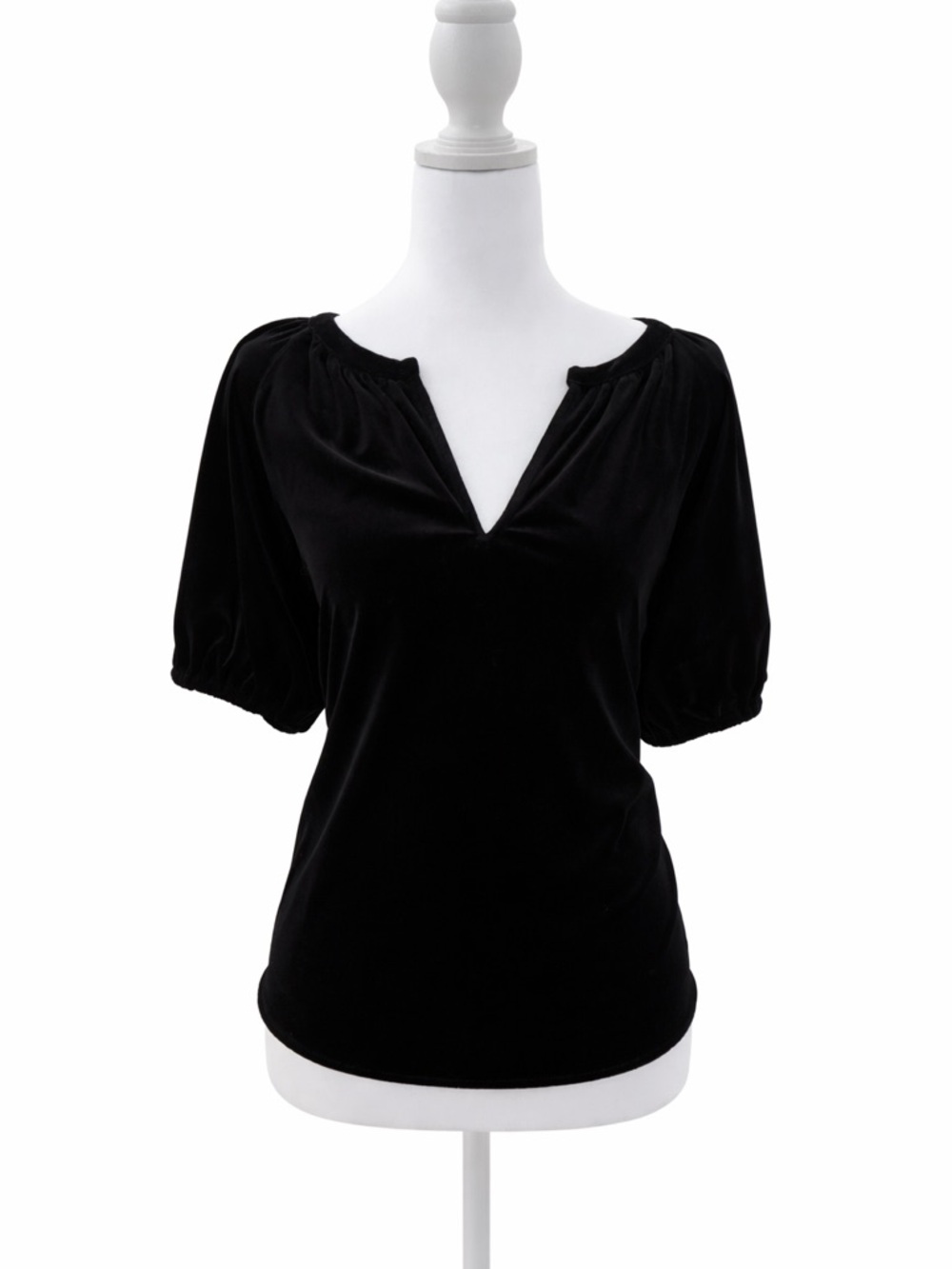 GAP Black velvet Split-V Puff-Sleeve Top size S